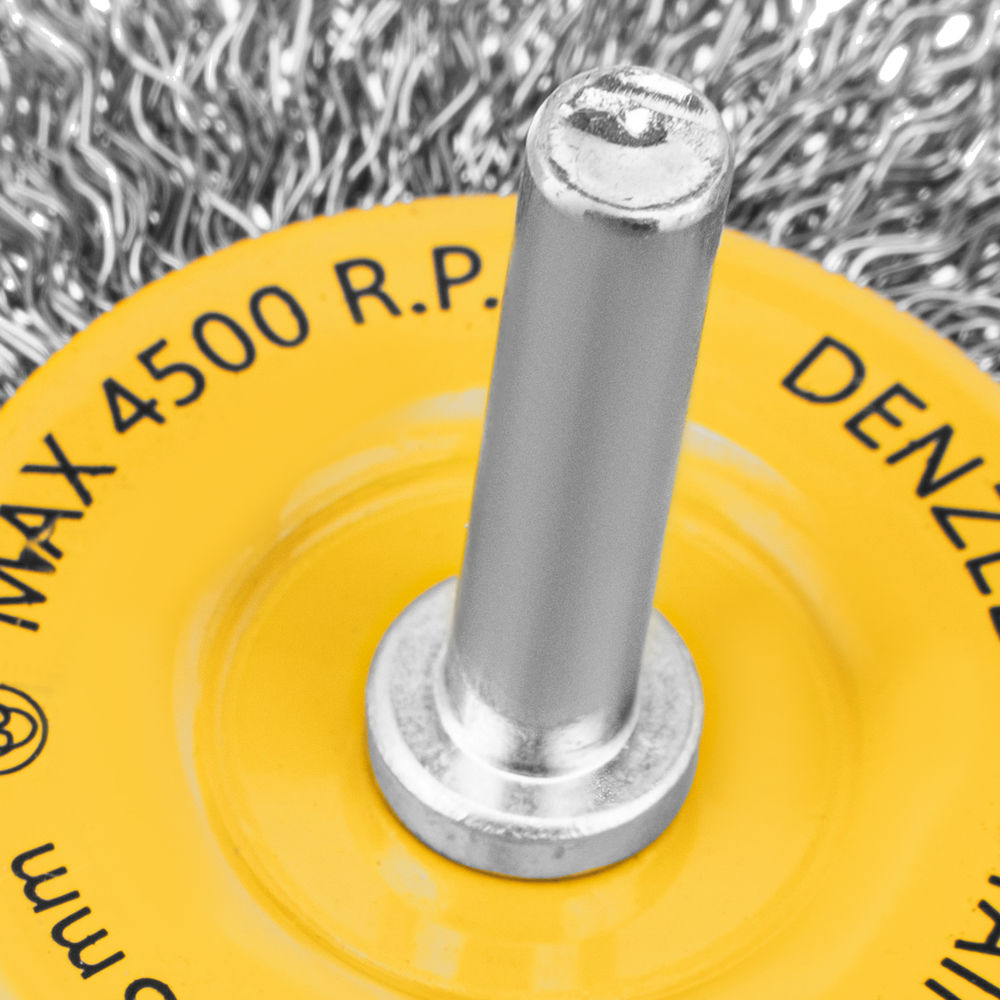 Щетка для дрели, 75 мм, Плоская, со шпилькой, нержавеющая витая проволока Denzel (744603)