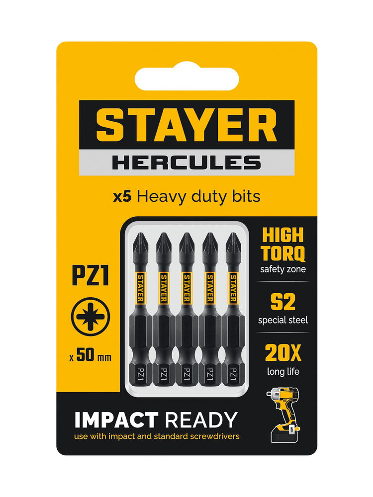 Биты торсионные HERCULES, PZ1, 50 мм, 5 шт STAYER 26233-1-50-5