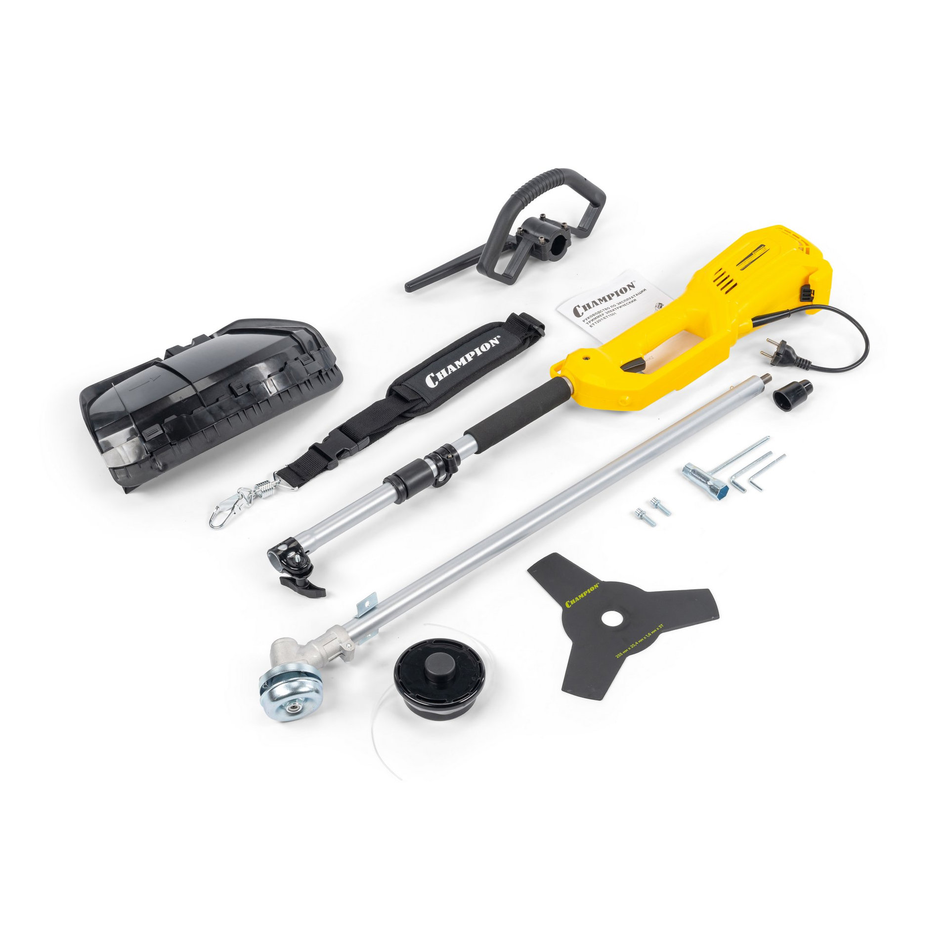 Триммер электрический CHAMPION ET1201 (разъемн.прям. 1200Вт 4.7кг корд 2*1,6мм 430мм + нож 3*255мм P-ручка) (ET1201)