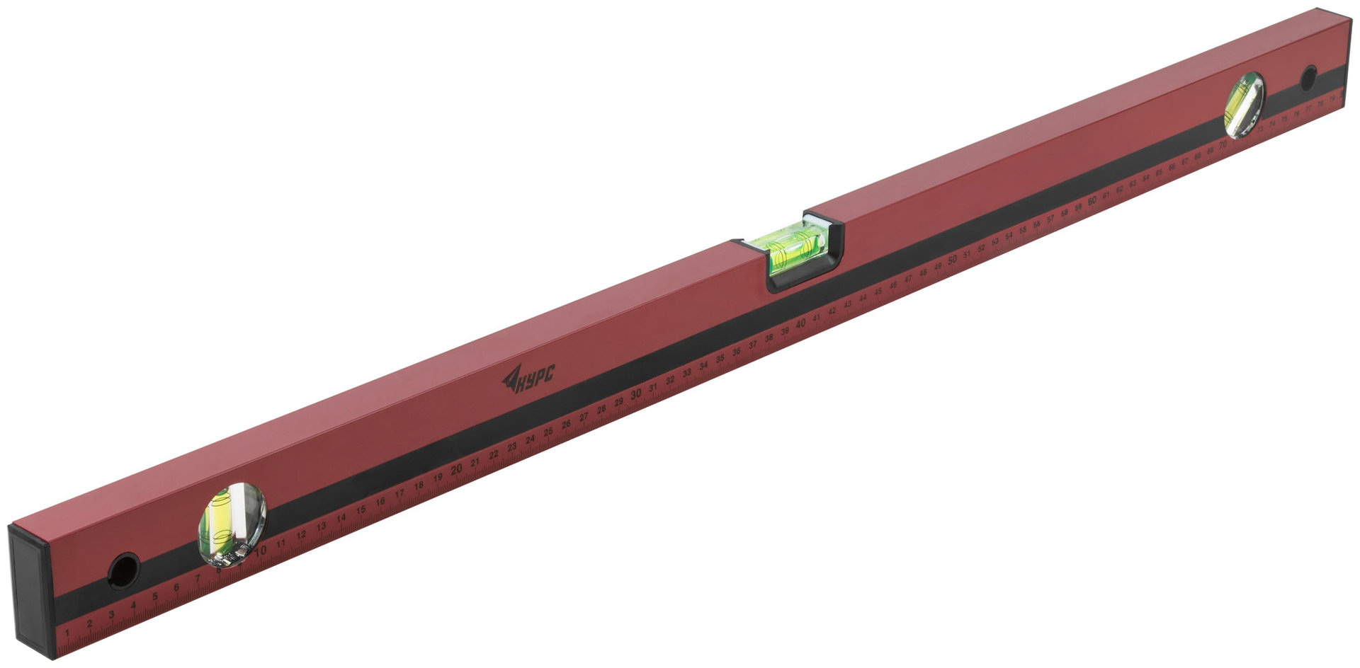 Уровень Оптима, 3 глазка, красный корпус, фрезерованная рабочая грань, шкала 800 мм (18024)