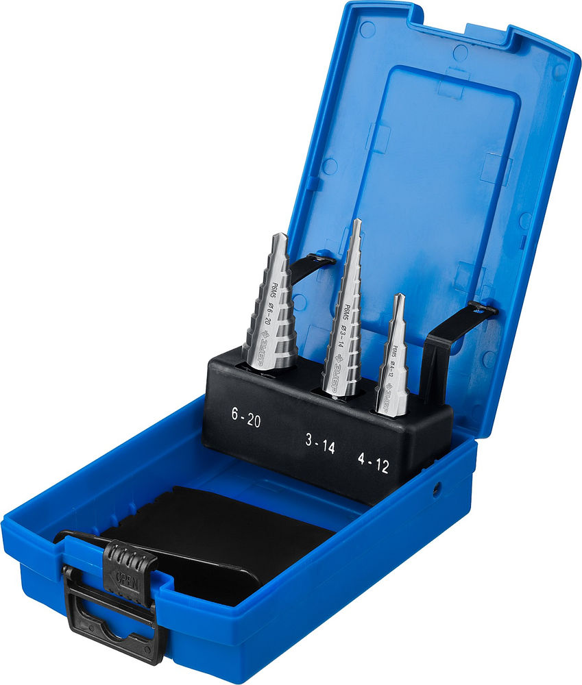 Набор ступенчатых сверл 3–20 мм, 3 шт, сталь Р6М5 ЗУБР Профессионал 29670-3-20-H3_z01  