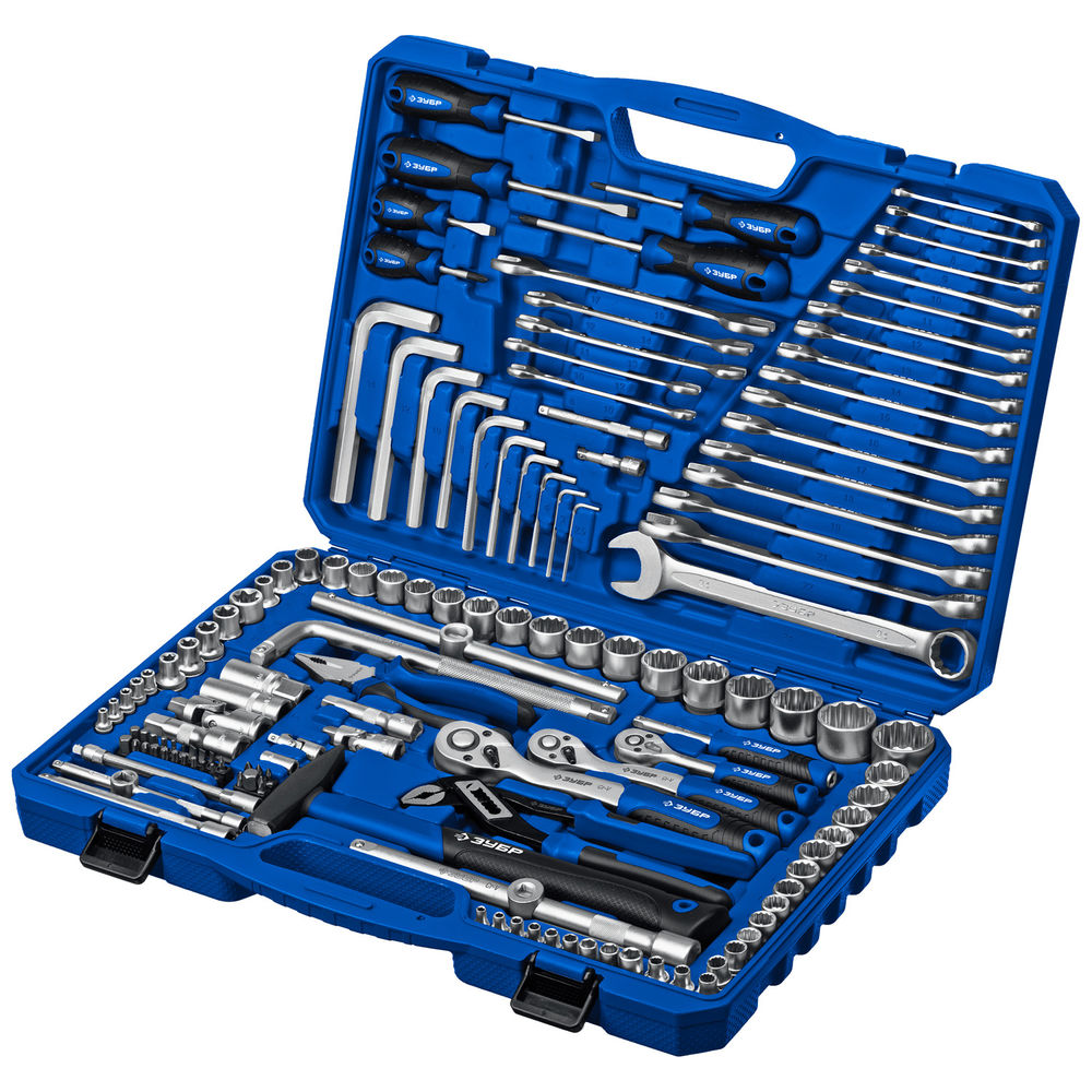 Универсальный набор инструмента 142 предм. 1/2+ 3/8+ 1/4 Профессионал ЗУБР Универсал-142 27670-H142