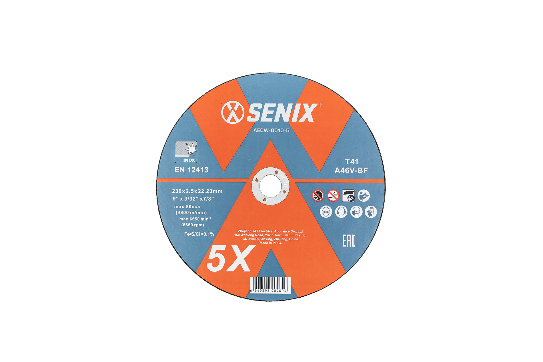 Диск отрезной по металлу и нержавеющей стали, упак 5 шт., 2302.522.23 mm SENIX AECW-0010-5