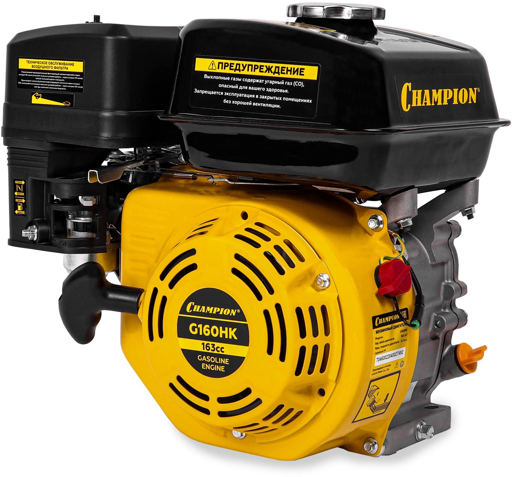 Двигатель 5,5лс/4кВт 163см? 19мм шпонка 15кг CHAMPION G160HK