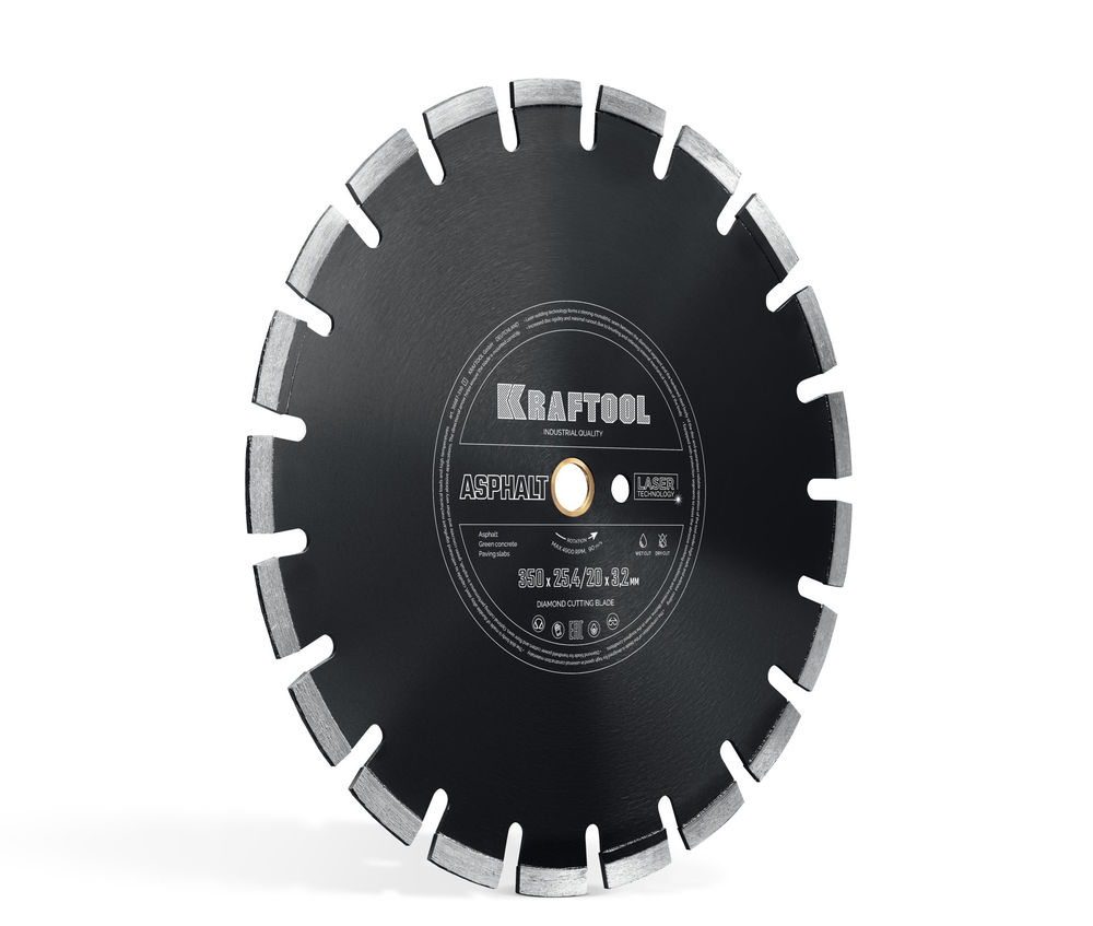 Алмазный диск ASPHALT, 350 мм (25.4/20 мм, 12?3.2 мм) KRAFTOOL 36687-350_z01