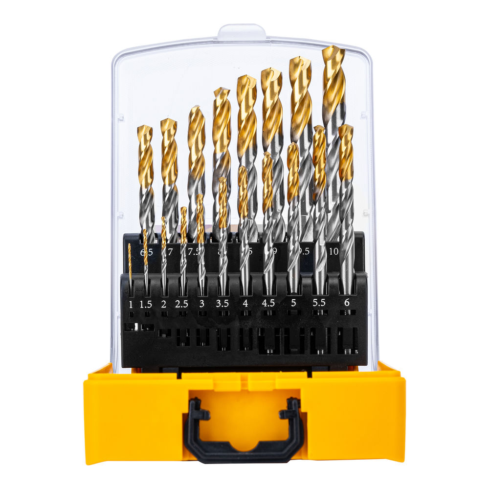 Набор сверл по металлу, 1-10 мм, Р6М5-TiN, Golden Tip, 19 шт Denzel (723003)
