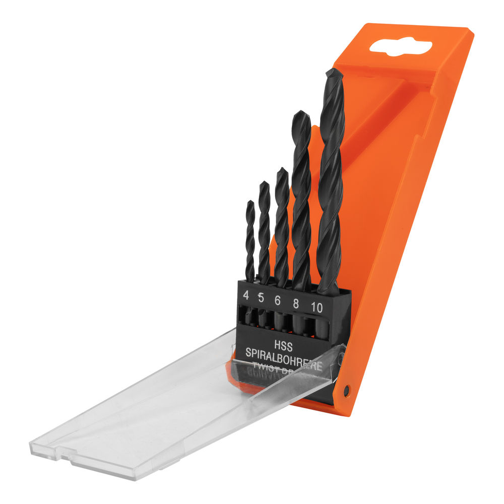 Набор сверл по металлу, 4-5-6-8-10 мм, HSS, 5 шт, пластиковый бокс, цилиндрический хвостовик Sparta (723105)