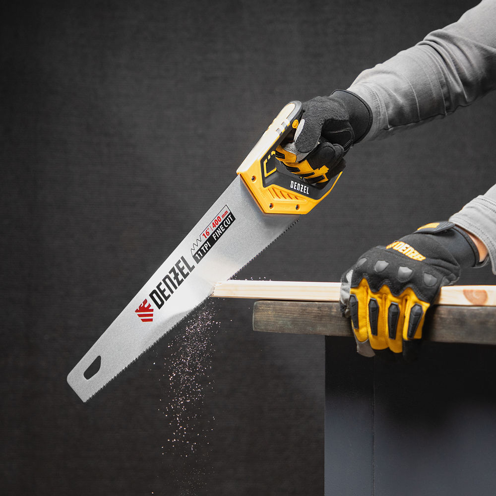 Ножовка по дереву, 400 мм, 11 TPI, зуб 3D, двухкомпонентная рукоятка Denzel (24146)