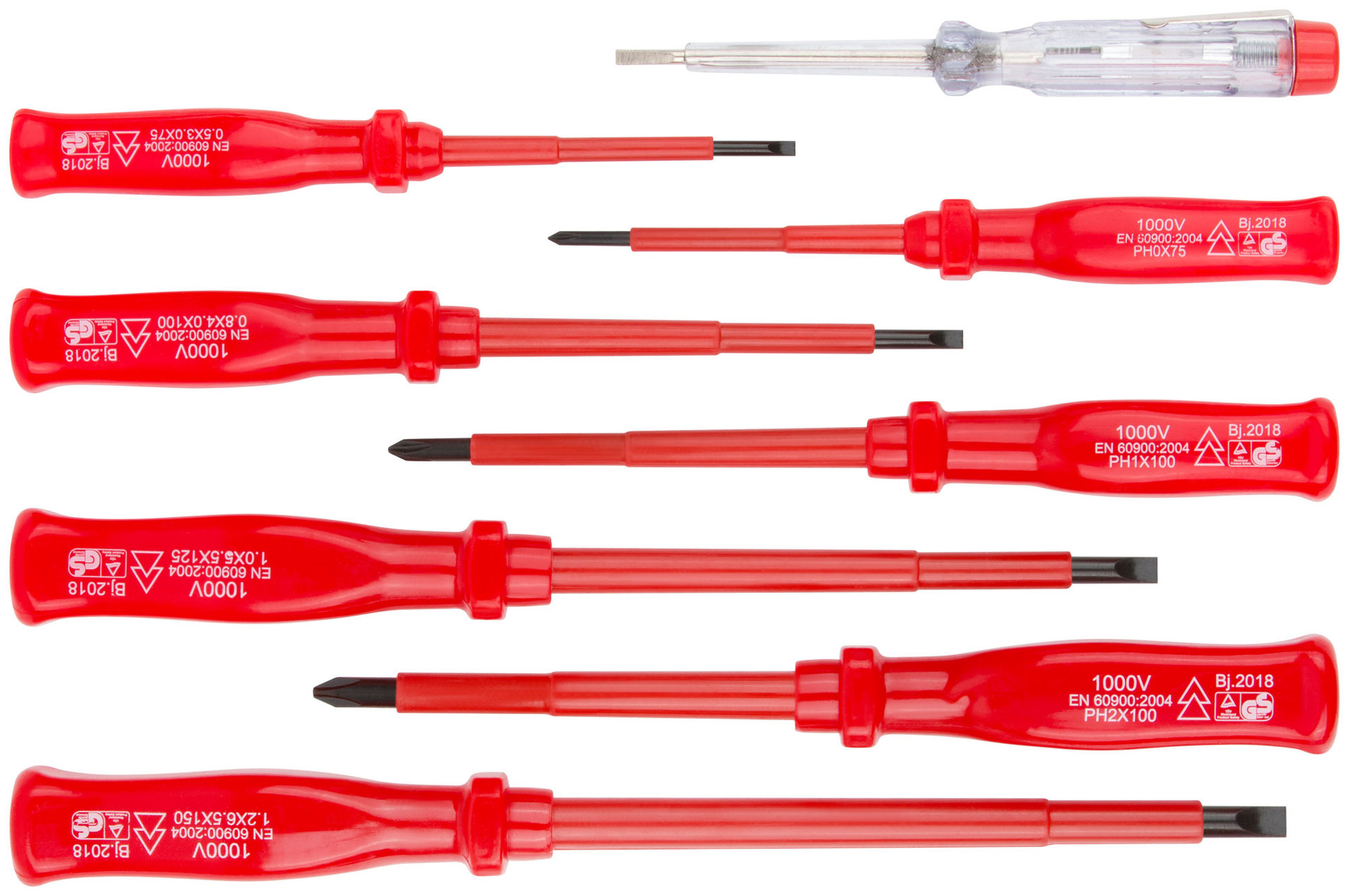 Отвертки изолированные 1000 В, CrV сталь, пластик. ручки, пластиковый кейс, набор 8 шт.+ 1 индикаторная (56127)