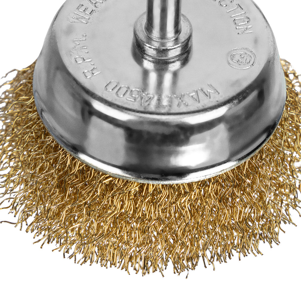 Щетка для дрели, 65 мм, чашка со шпилькой, латунированная витая проволока Matrix (74477)