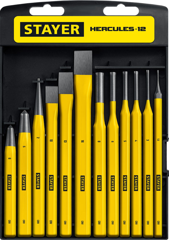 Набор зубил и кернеров Hercules, 12 предметов, в пластиковом держателе STAYER Professional 21077-H12