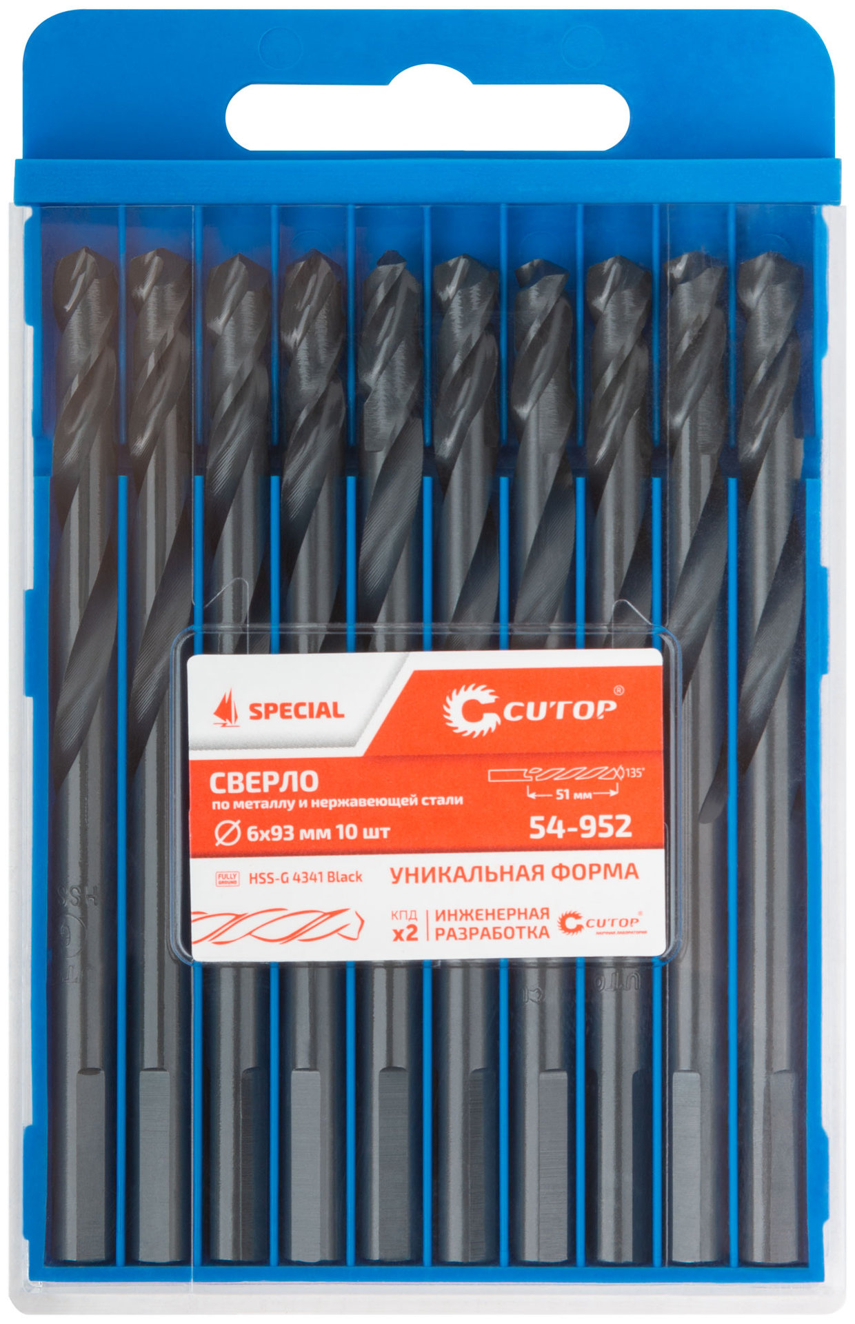 Сверло по металлу Cutop Special, HSS-G, 6 х 93/51 мм (10 шт) (54-952)