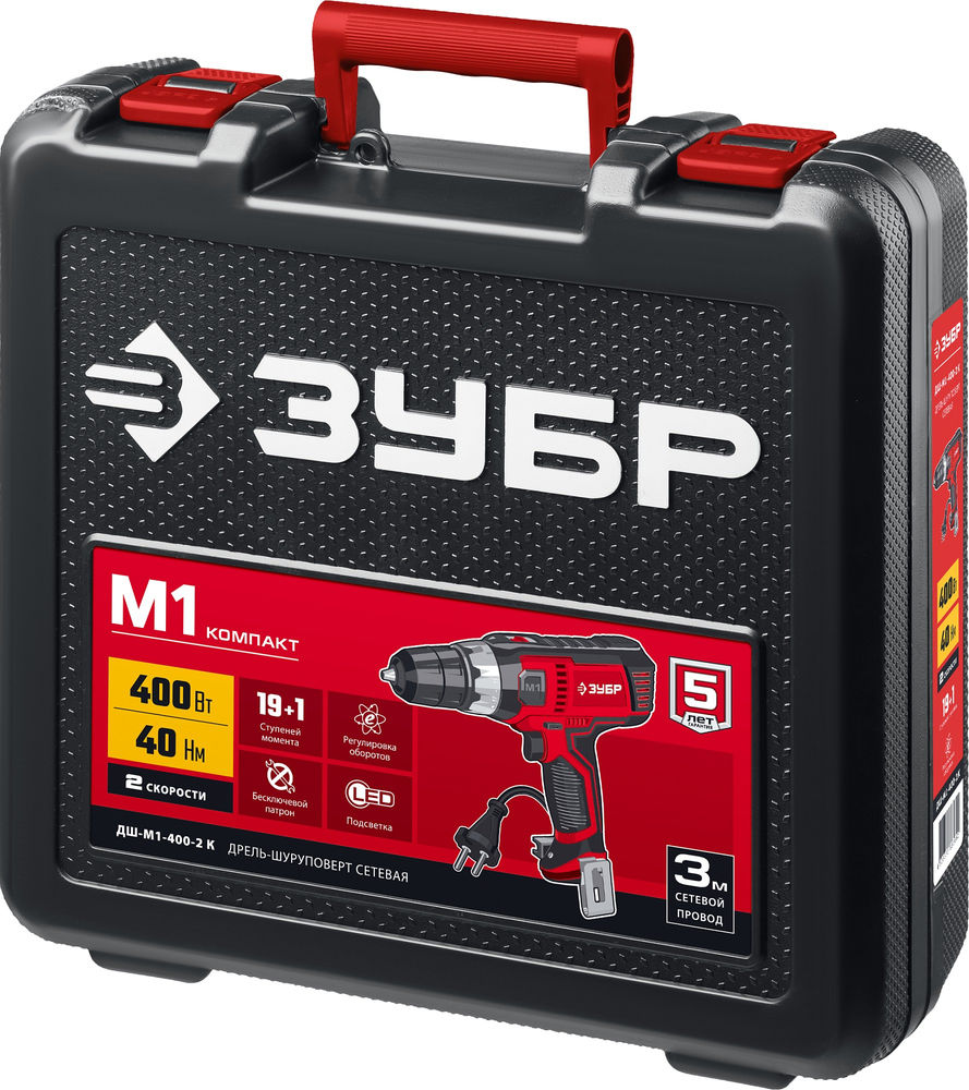 Дрель-шуруповерт сетевая 400 Вт 40 Н·м кейс ЗУБР ДШ-М1-400-2 К