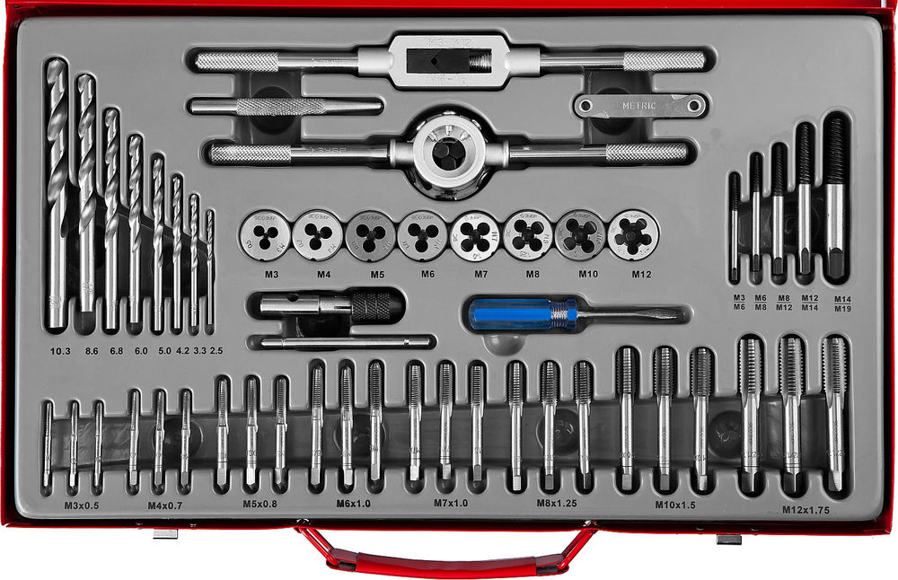 Набор метчиков и плашек 52 предм. сталь 9ХС ЗУБР 28130-H52