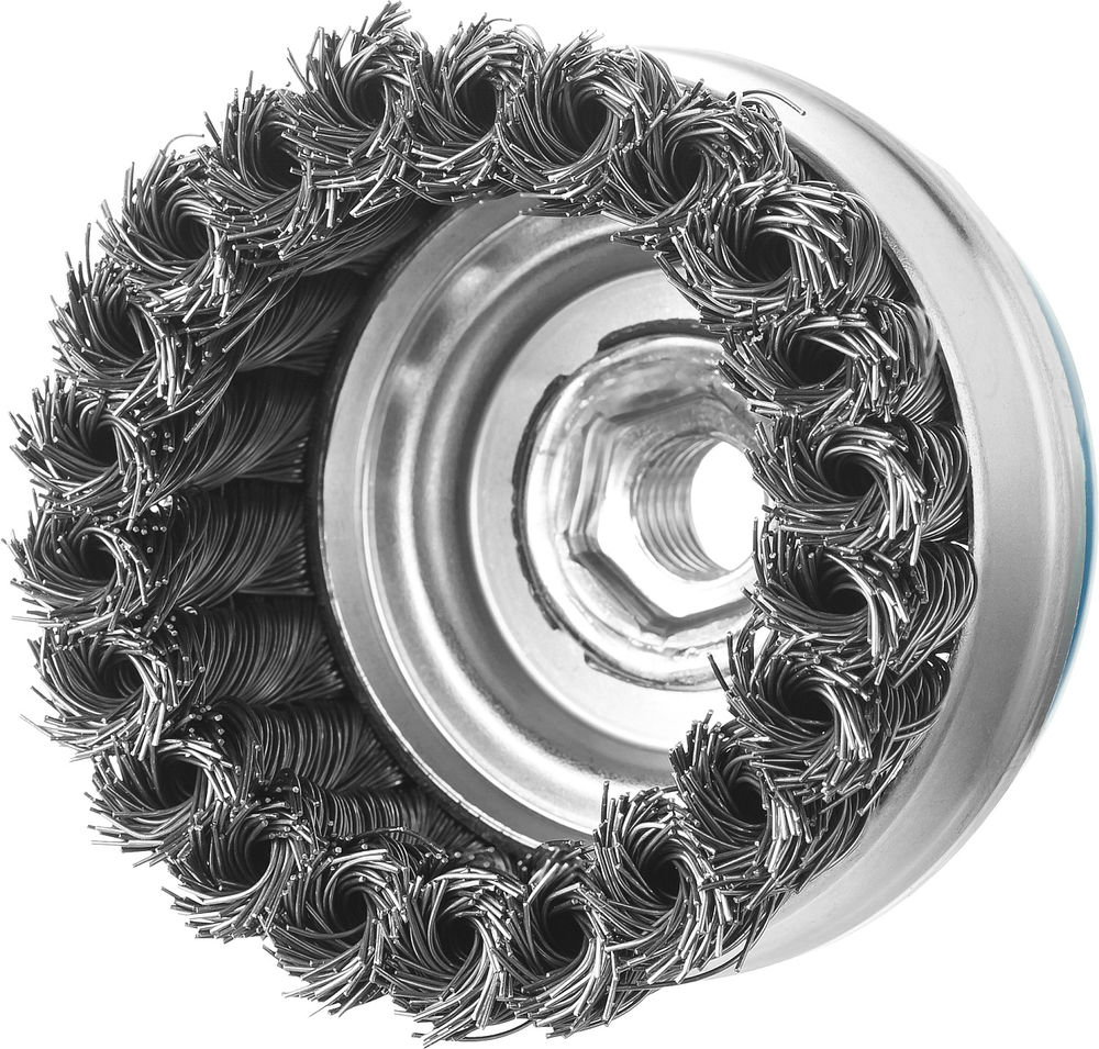 Щетка-крацовка чашечная для УШМ усиленная 80 мм, жгутированная стальная проволока 0.5 мм ЗУБР Профессионал 3527-080_z02