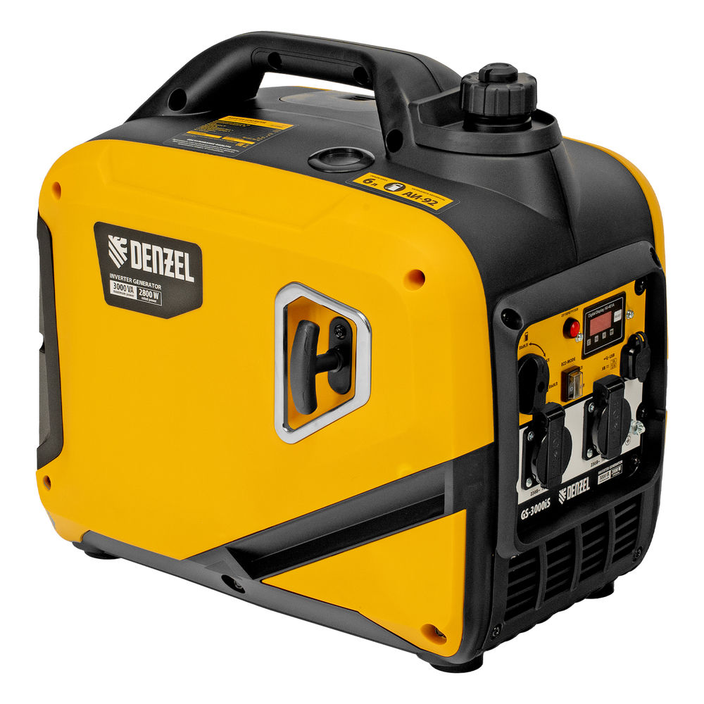 Генератор инверторный GS-3000iS, 3,0 кВт, 230 В, закрытый корпус, ручной старт DENZEL (94716)
