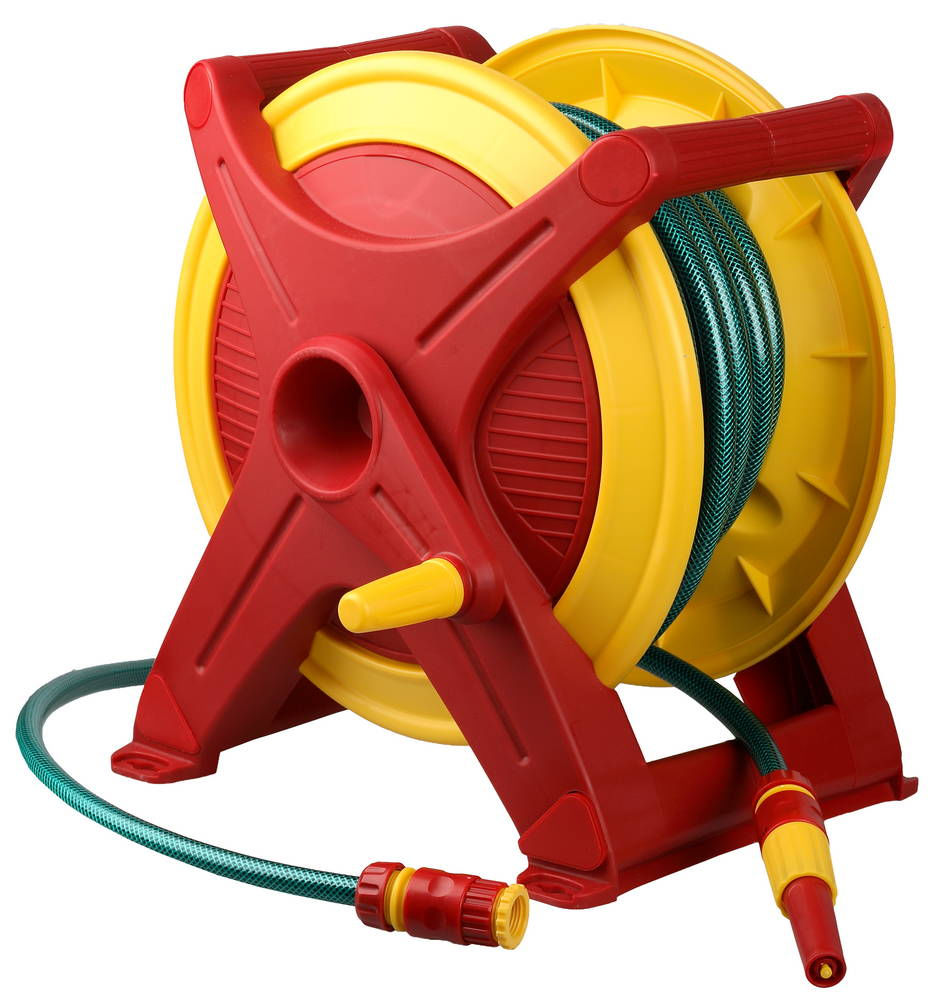 Катушка со шлангом в комплекте HS-25, шланг 25 м x 1/2, поливочный набор 4 предмета, возможность крепить к стене GRINDA 8-428441_z01