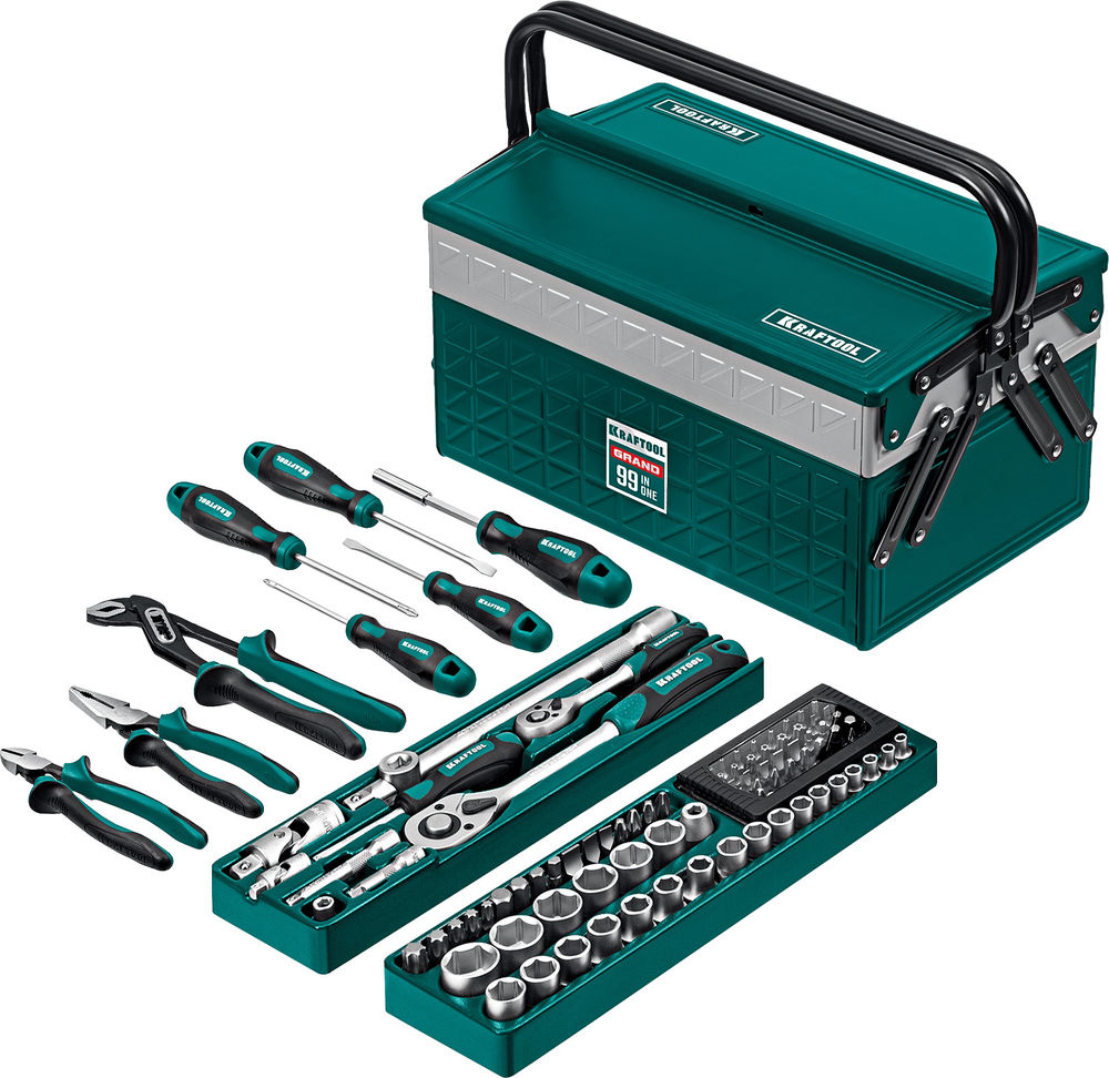 Набор инструмента универсальный 99 предм., (1/2+1/4) GRAND-99 KRAFTOOL 27978-H99