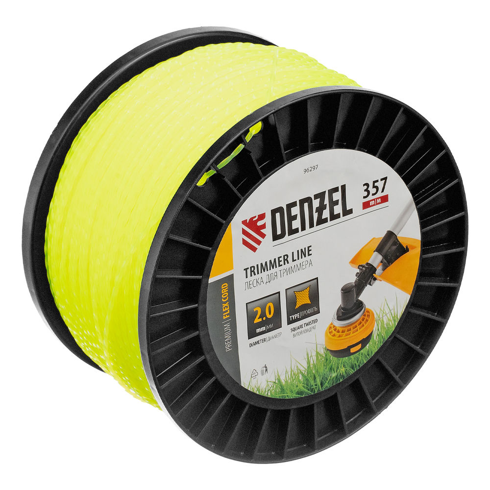 Леска для триммера витой квадрат, 2,0мм х 357м, на DIN катушке FLEX CORD Denzel (96297)