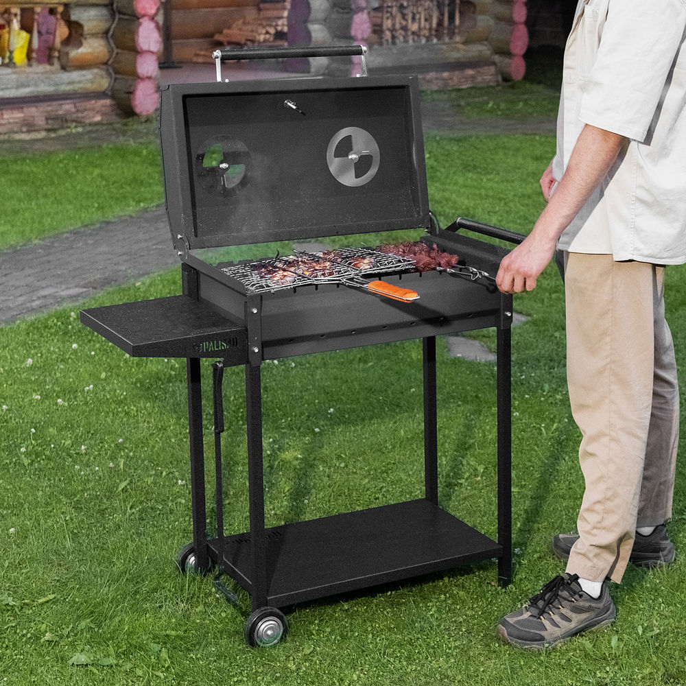 Мангал сварной на колесах, 662 х 390 х 152/805 мм, сталь 2 мм, кочерга в комплекте, Camping Palisad (69686)