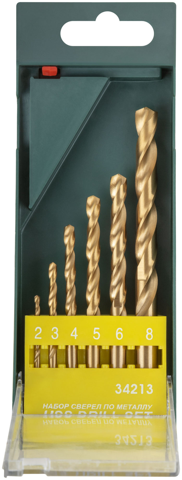 Набор сверл HSS по металлу, титановое покрытие, 6 шт. (2-3-4-5-6-8 мм) (34213)