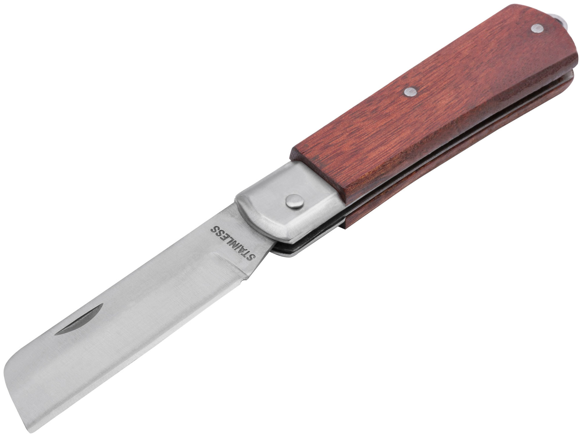 Нож электрика складной нержавеющий Профи, прямое лезвие 90 мм, деревянная ручка (10524)