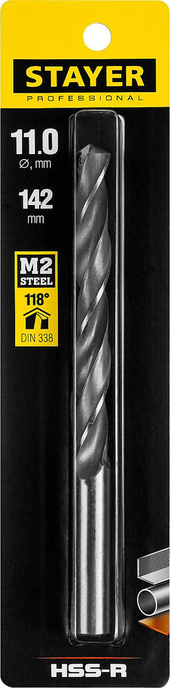 Сверло по металлу быстрорежущая сталь P6M5 Professional HSS-R STAYER 11.0x142 мм 29602-11  