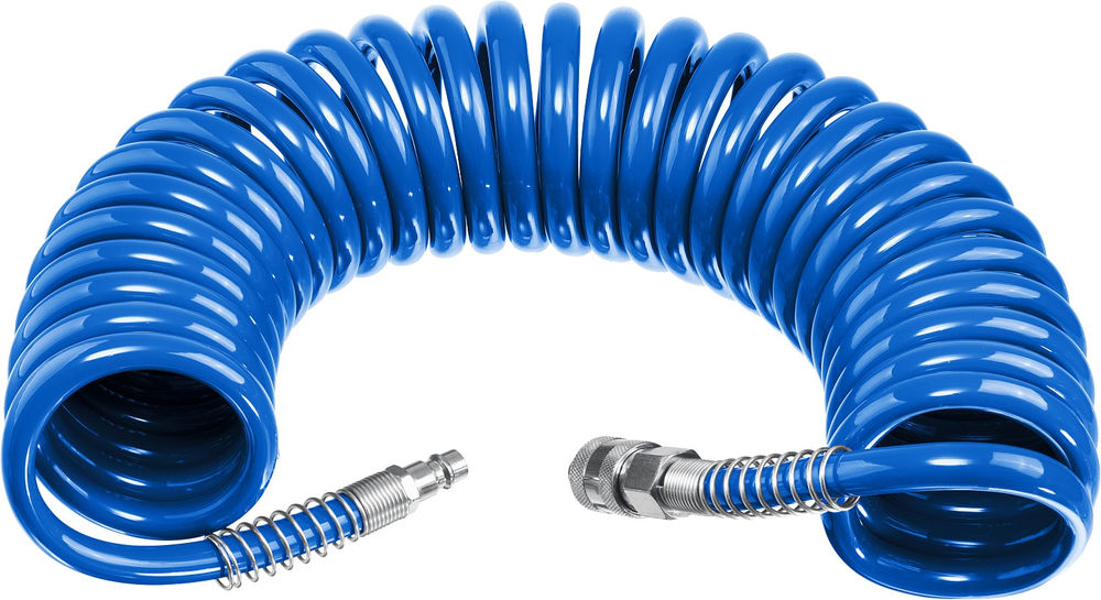 Шланг воздушный спиральный 10 м 6?8 мм 15 бар с фитингами рапид ЗУБР Профессионал 6473-10