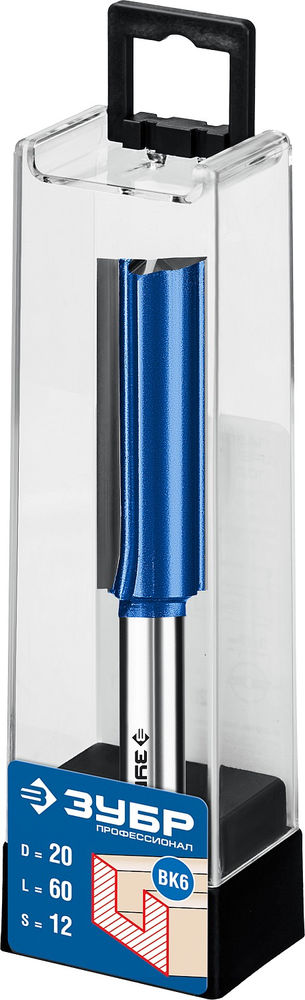 Фреза пазовая прямая 20?60 мм с нижними подрезателями хвостовик 12 мм ЗУБР Профессионал 28755-20-60