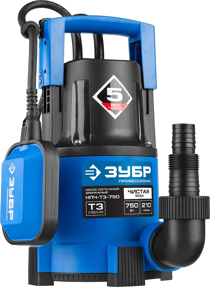 Насос дренажный с минимальным уровнем откачки 750 Вт ЗУБР Профессионал НПЧ-Т3-750