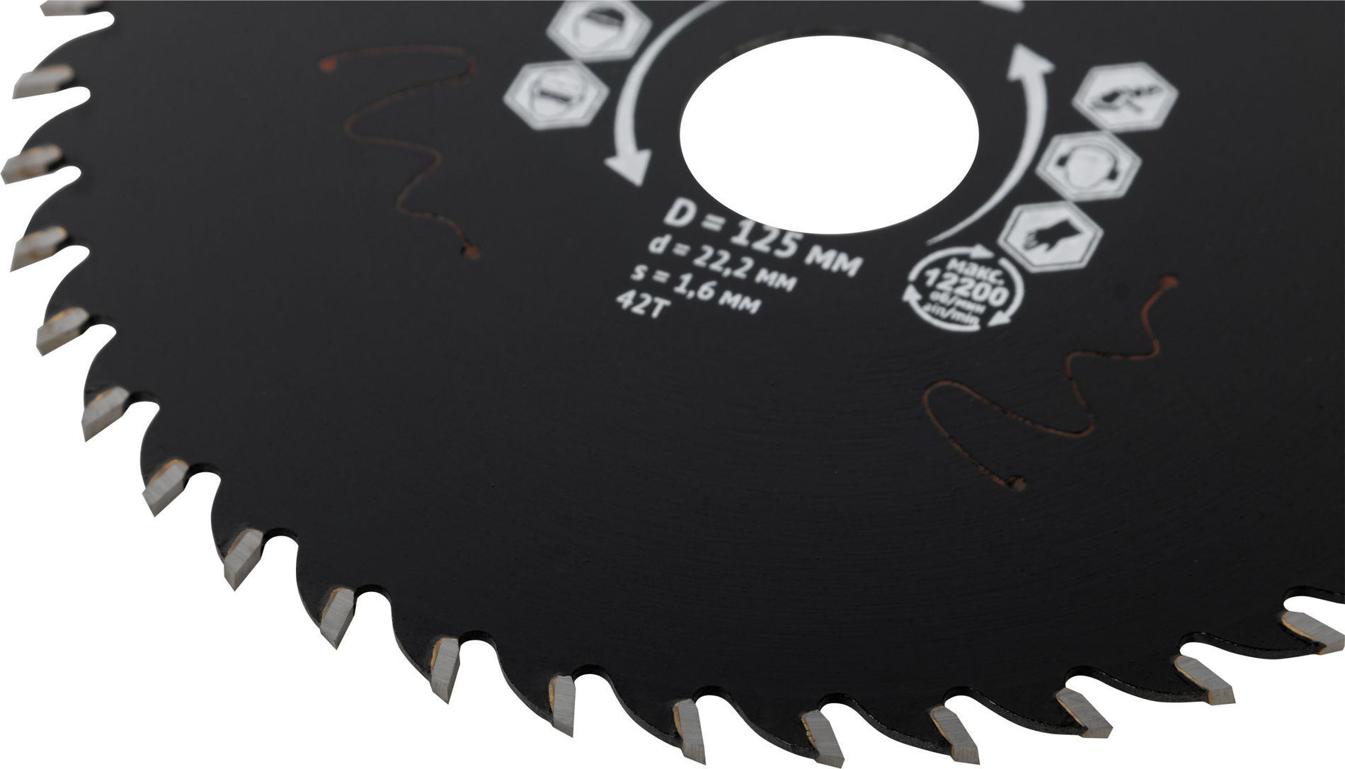 Диск пильный по дереву, посадочный диаметр 22,2 мм, 42 зуба с карбидными вставками, 125 мм (37640)