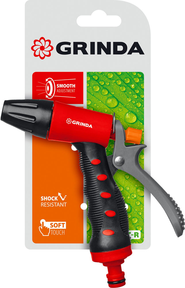 Поливочный пистолет T-R, плавная регулировка, курок сзади, пластиковый с TPR GRINDA 8-427186