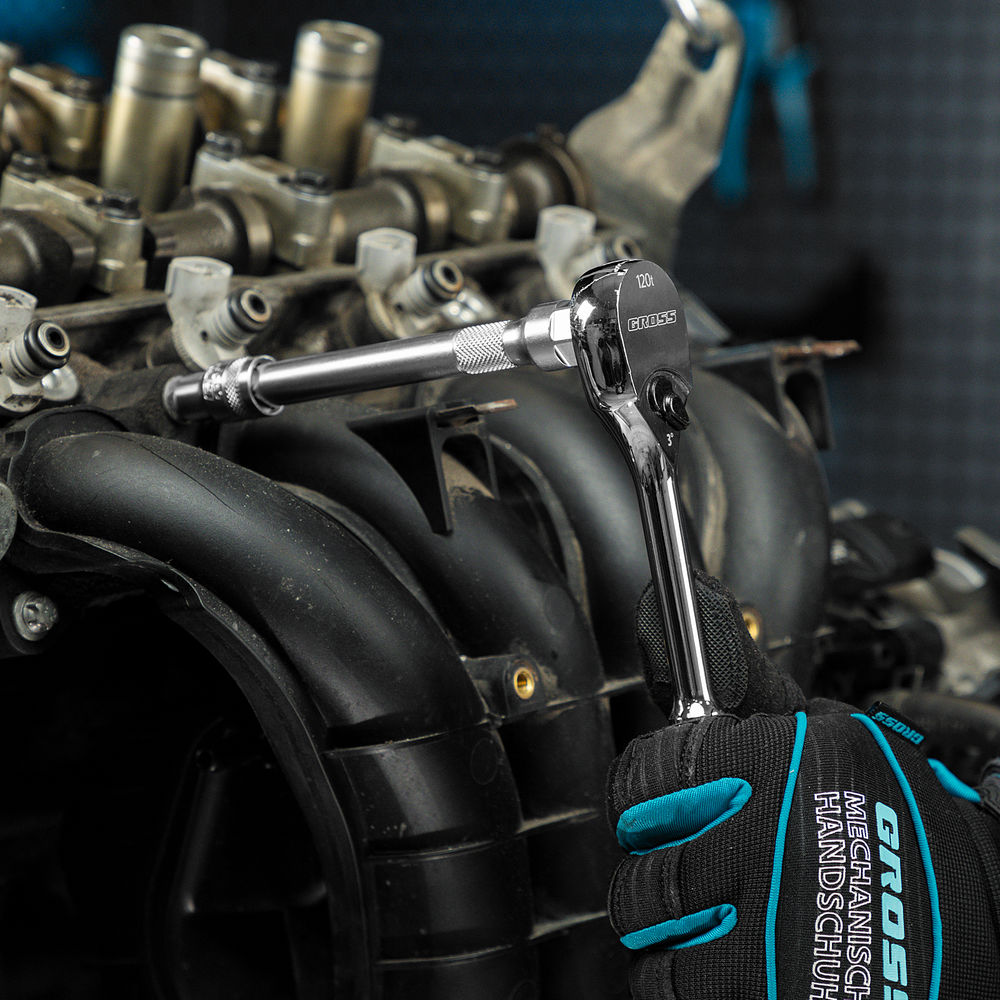 Ключ-трещотка 3/8, CrV, 120 зубьев, цельнометаллический, хром Gross