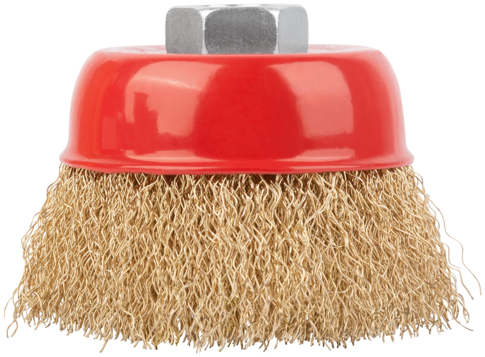 Корщетка чашечная, гайка М14, стальная латунированная волнистая проволока 75 мм (39037)