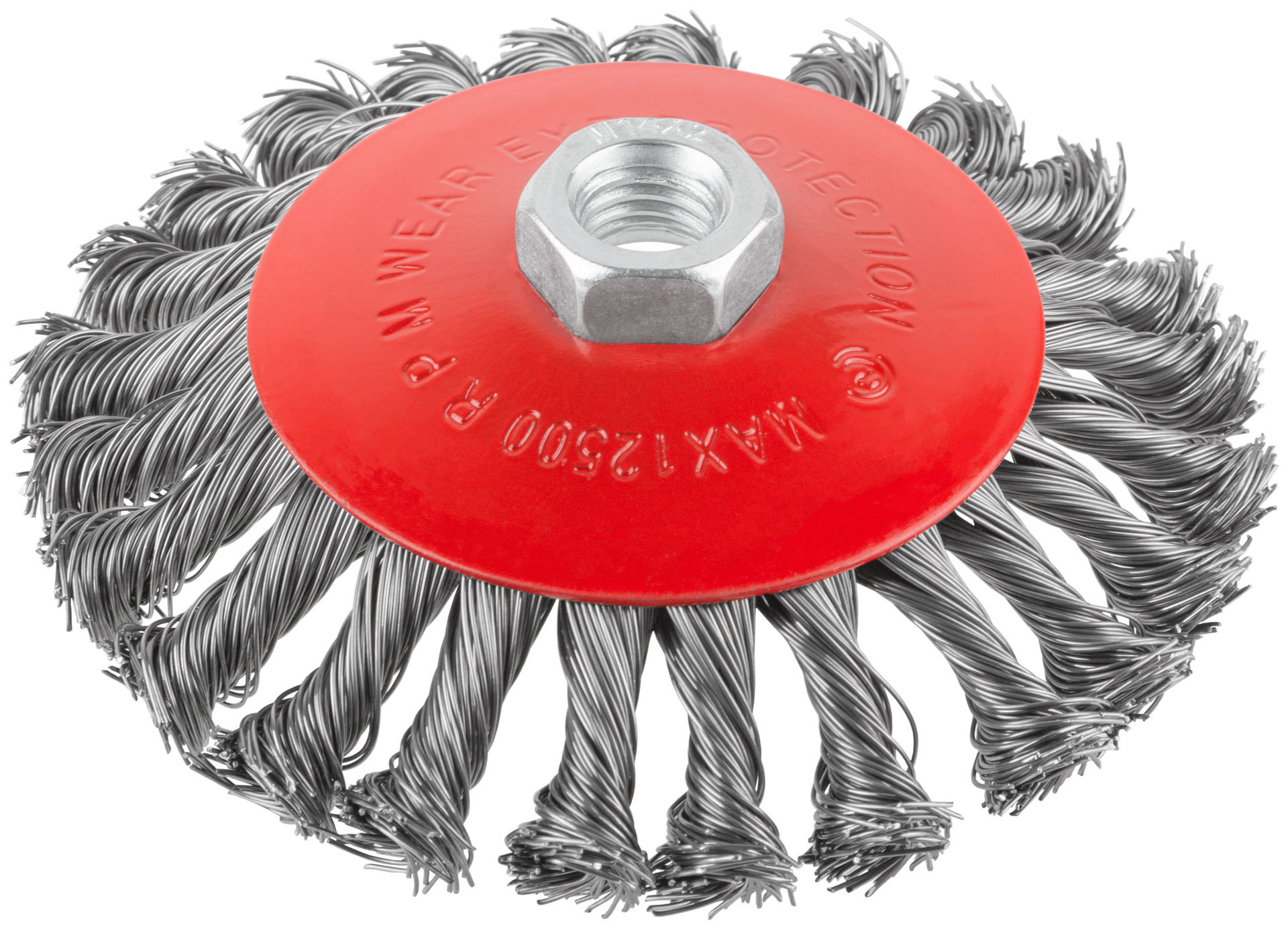 Корщетка-колесо с наклоном, гайка М14, стальная витая проволока 125 мм (39035)