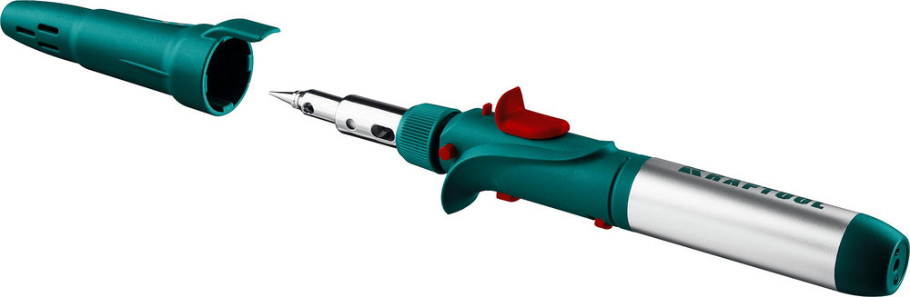 Газовый паяльник SolderGas, 120 K, 30–120 Вт, 1300°С, горелка, фен, пьезоподжиг, набор 10 в 1 KRAFTOOL 55503-H10