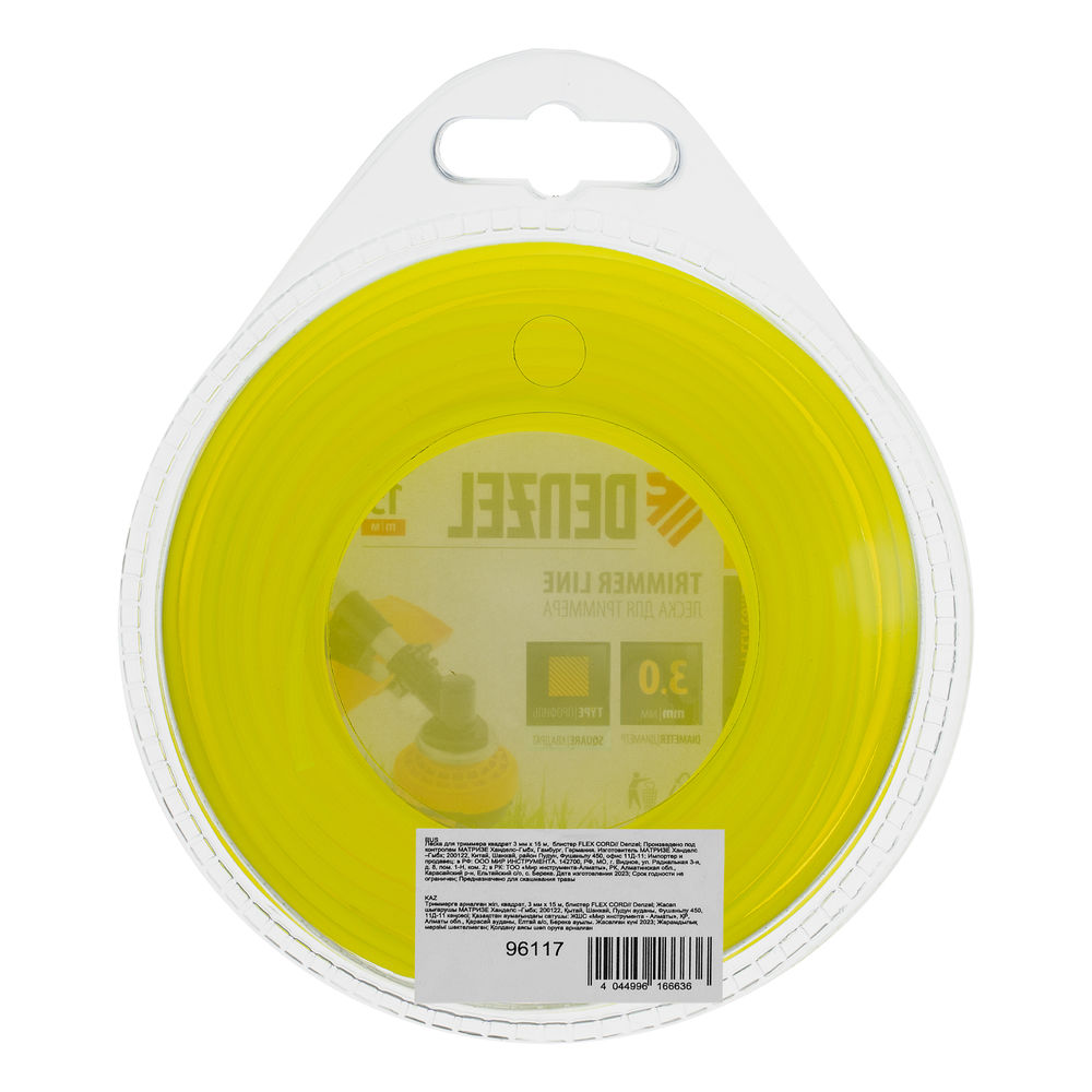 Леска для триммера, квадрат 3 мм х 15 м, блистер Flex cord Denzel (96117)