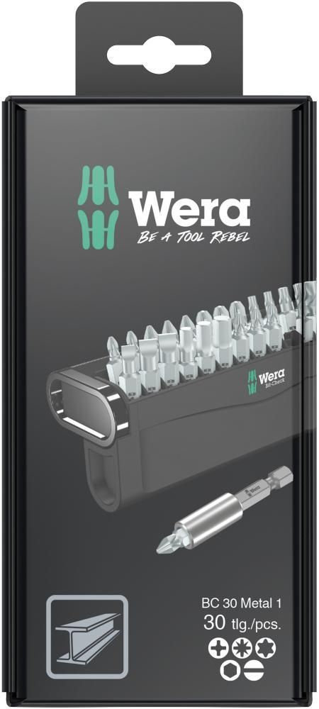 Набор бит с битодержателем 30 Metal 1 SB, для работ по металлу, 30 пр., 1/4 C6.3 Bit-Check WE-057440