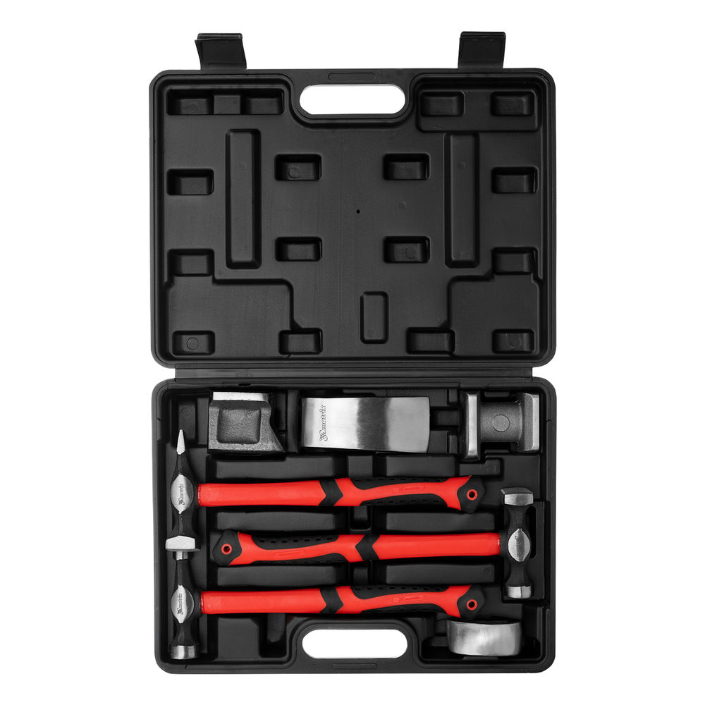 Набор рихтовочный, 3 молотка с фибергласовыми ручками, 4 наковальни, пластиковый бокс Matrix (10845)