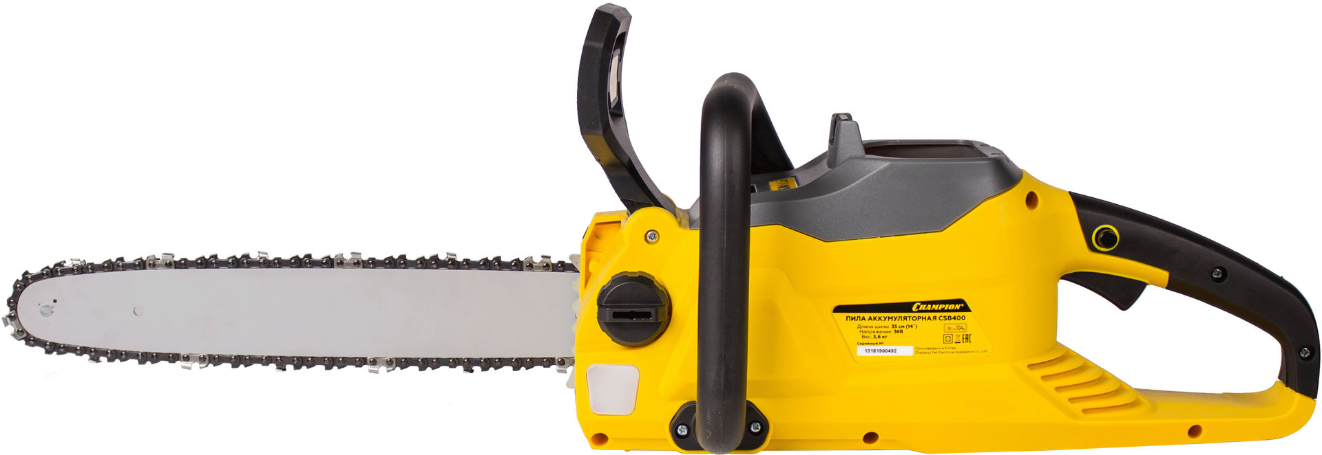 Пила аккумуляторная CHAMPION CSB400 (36В4,0Ач Li-ion3,6кг14мин 14 3/8-1,3-52,7300об/мин безАКБиЗУ) (CSB400)