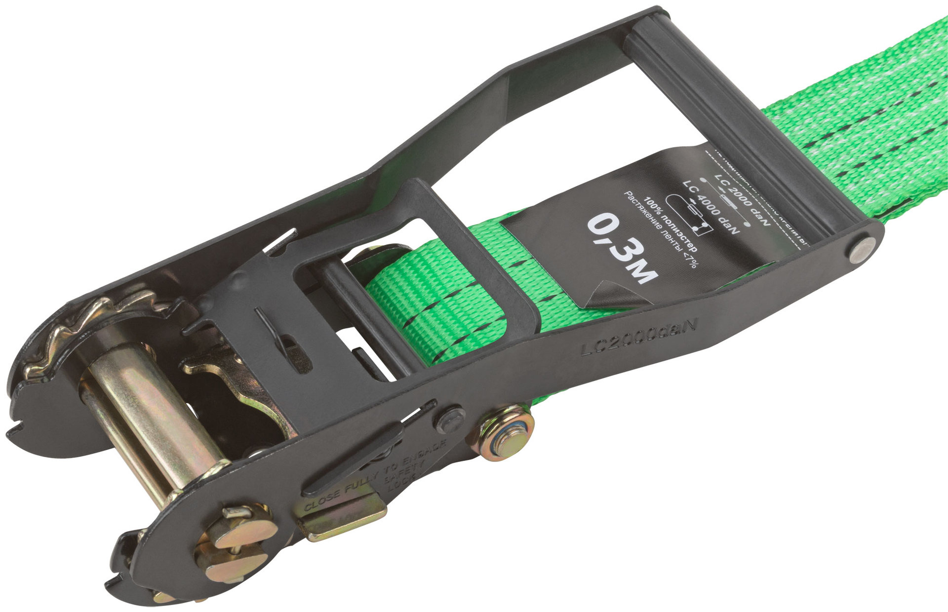 Ремень для крепления груза, храповый механизм 230 мм, полиэфирная лента 50 мм x 8 м, 2000 / 4000 кг (64928)