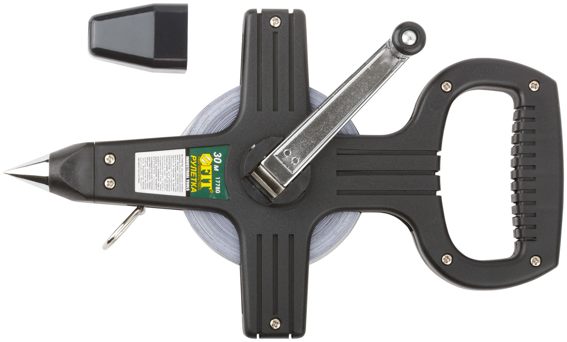 Рулетка геодезическая, стальная лента, черный открытый пластиковый корпус 30 м