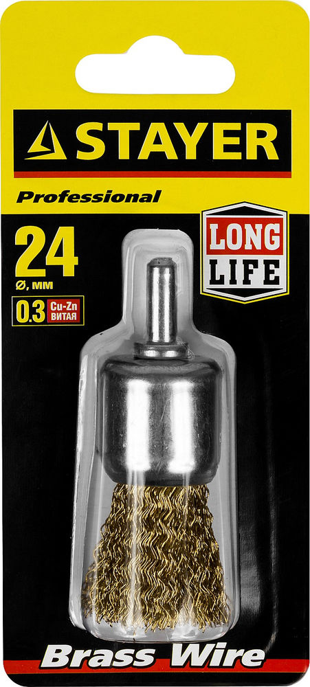 Щетка кистевая для дрели 24 мм, витая стальная латунированная проволока 0.3 мм STAYER 35113-24
