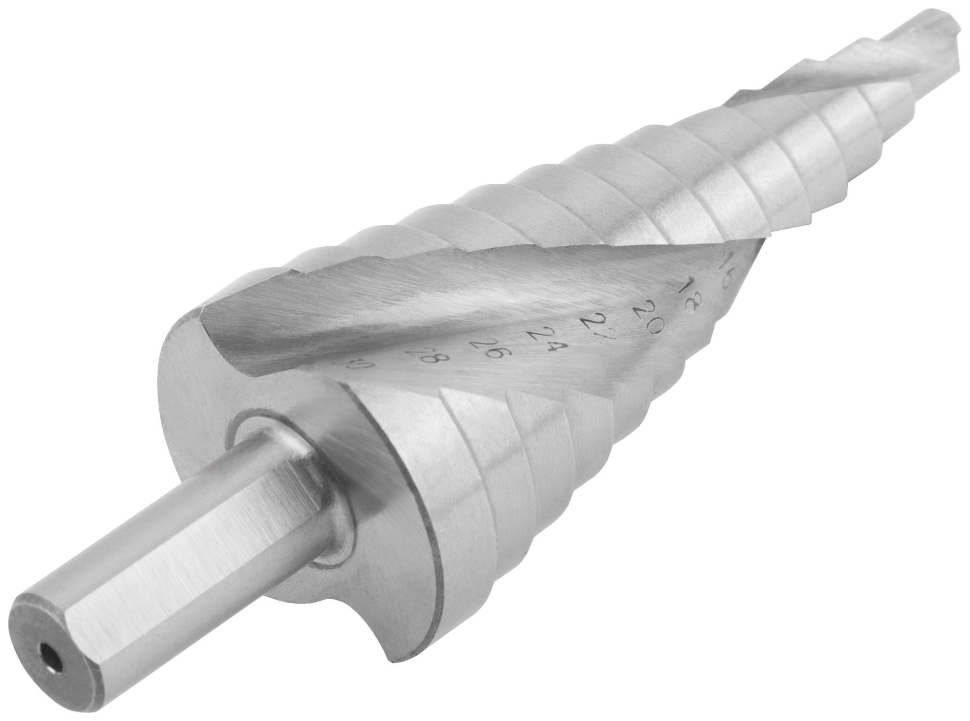 Сверло ступенчатое HSS по металлу, спиральный профиль, 13 ступеней, 6-30 мм