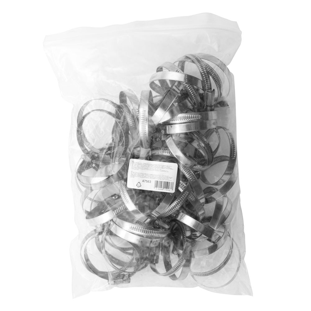 Хомуты нержавеющая сталь, Стандартное болтовое крепление 40-60 мм, 50 штук в упаковке, ширина 9 мм Сибртех (47583)