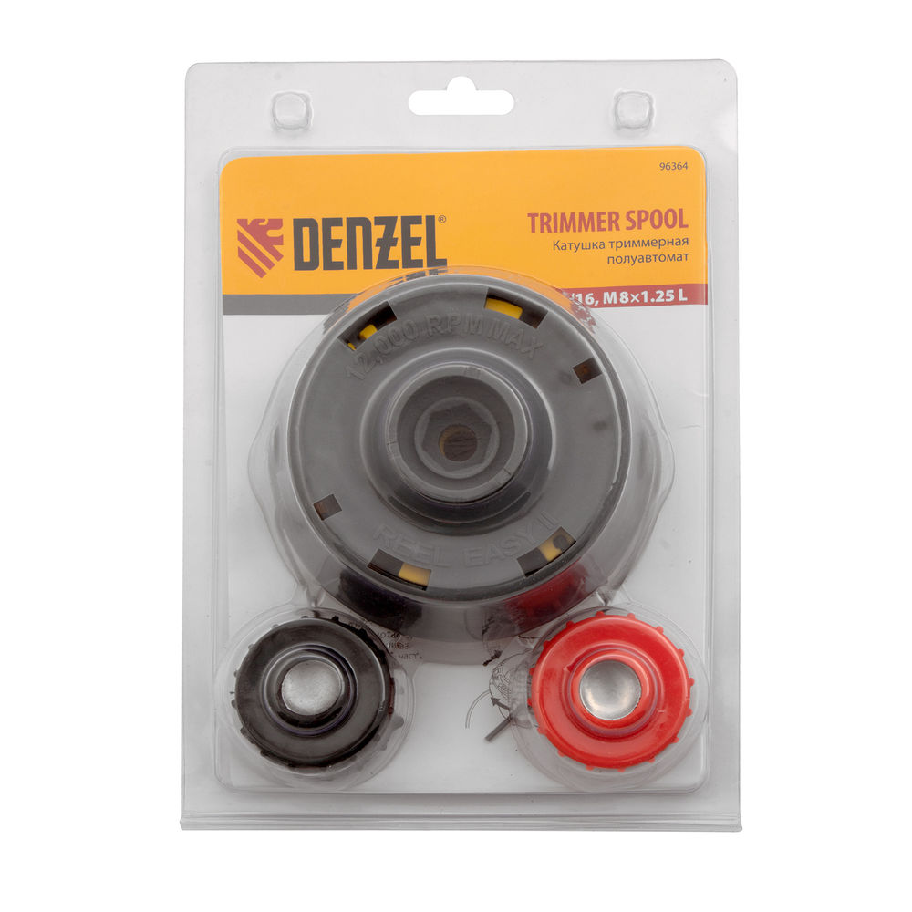 Катушка триммерная полуавтомат, быстрая заправка, шестигранник HEX х 15/6, болт 5/16 левый, М8 левый Denzel (96364)