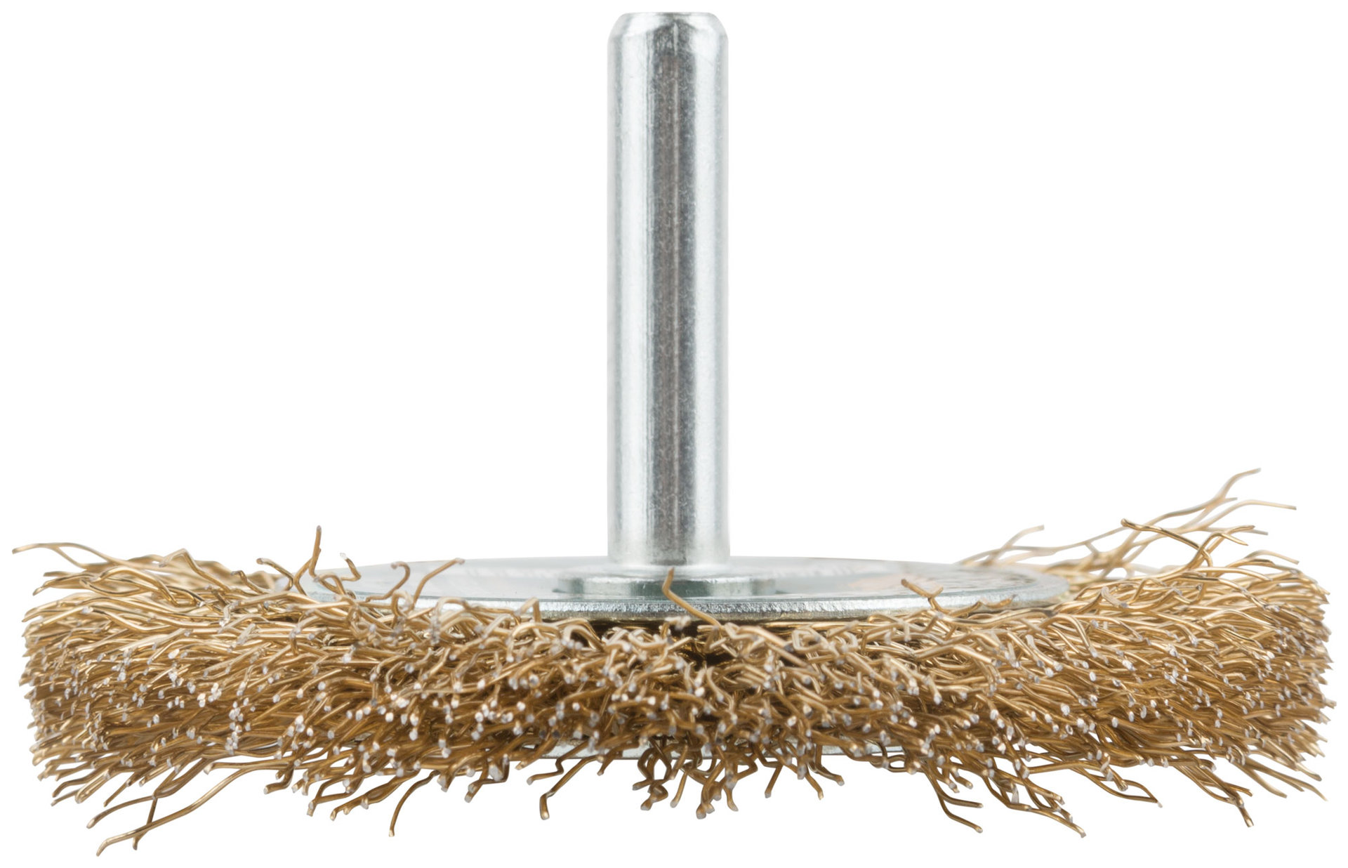 Корщетка-колесо, со штифтом, стальная латунированная волнистая проволока 60 мм (38506)