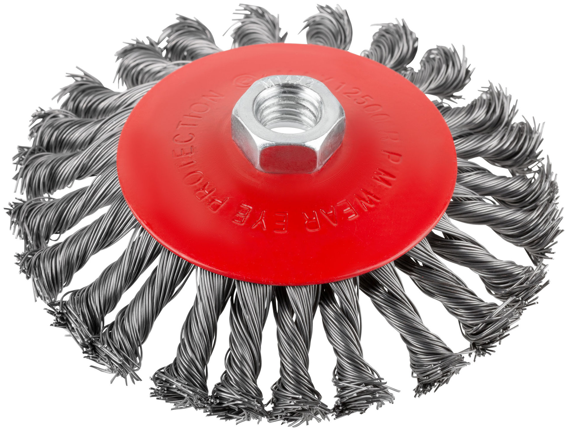 Корщетка-колесо с наклоном, гайка М14, стальная витая проволока 125 мм, блистер (39089)