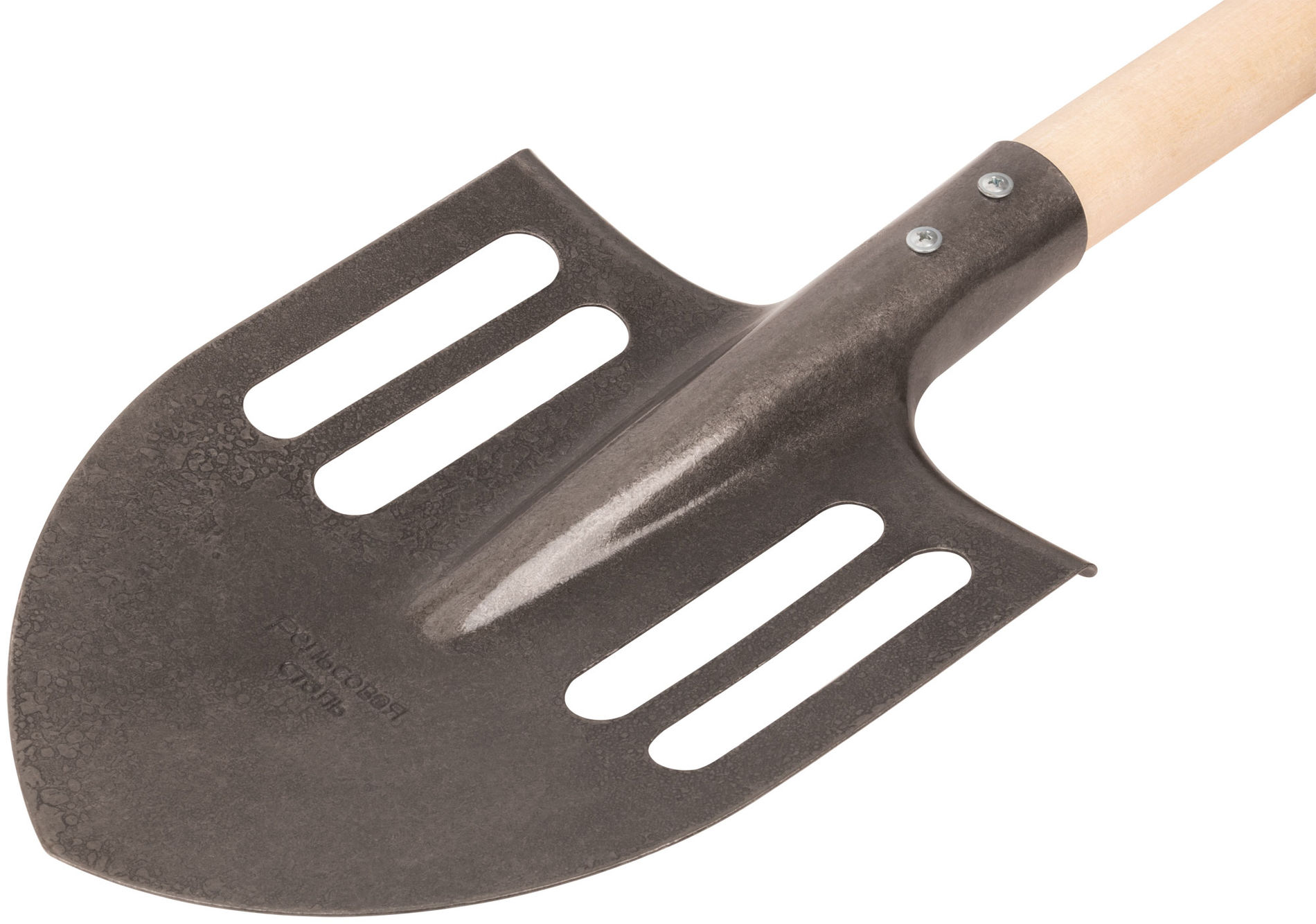 Лопата штыковая облегченная, рельсовая сталь, с деревянным черенком и V-ручкой 210х385х1200 мм (77192)