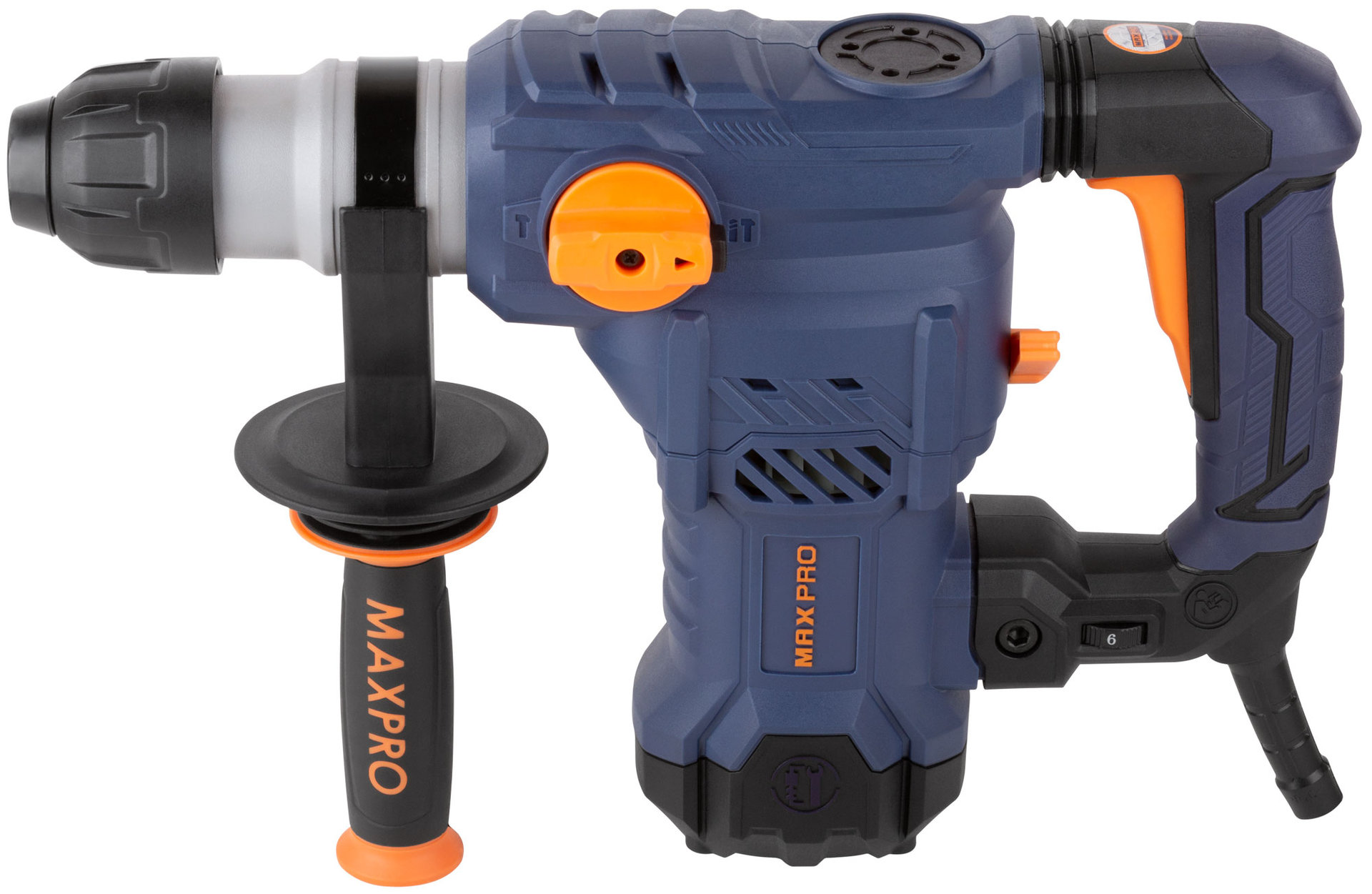 Перфоратор демонтажный 1500 Вт; 0-850 об/мин; 5,5 Дж; 3 режима; Д/Б/М-42/32/13; 5,2 кг; SDS-PLUS; антивибрационная ручка; резиновые вставки MAX-PRO 85094